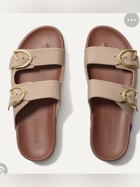 Rare Rothy's Original Dune Double-Strap Slide Sandal with Gold Buckles